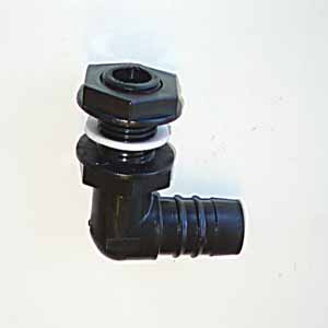Tankgenomföring vinkel med stuss för 19 mm slang, 1/2" gänga