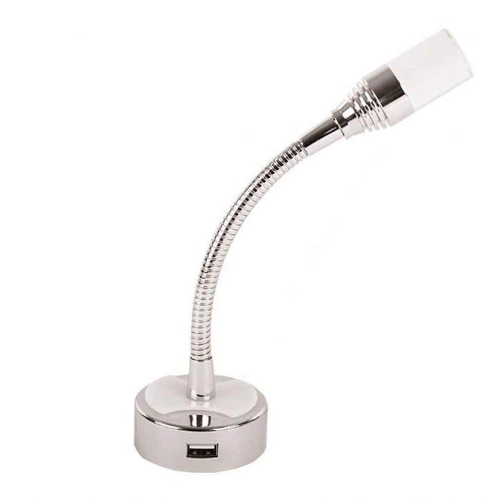 Läslampa böjbar silver blank MED USB